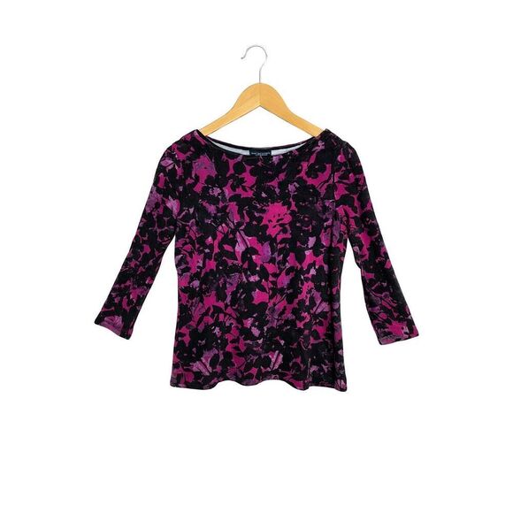 Jones New York Women’s Small Purple Pink Floral Print Long Sleeve Top Blouse - Picture 2 of 3